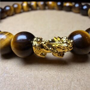 New 18K Solid Real Gold tiger eye bracelet unisex L large 18K gold men women